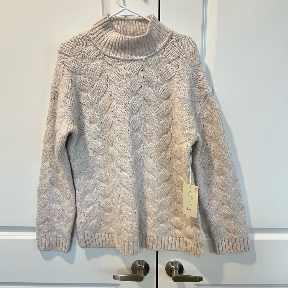 Joie Light Beige Cable Knit Turtleneck Sweater